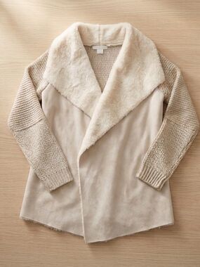 Miracle Cream Knit Cardigan with Faux Fur Trim